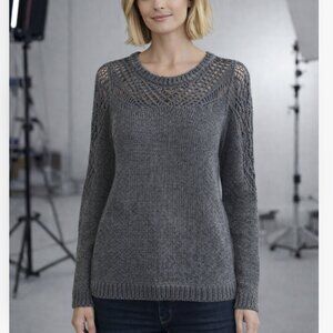 Lucky Brand Gray Crew Neck Sweater with Geometric Pattern